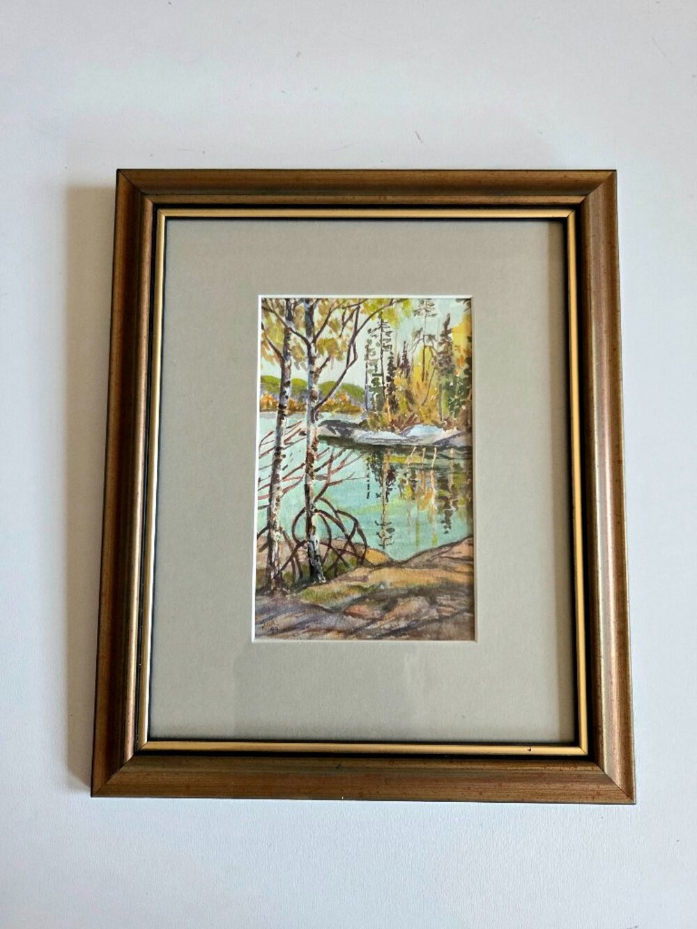 Vintage 90s Framed Original Painting Signed by Artist Landscape Watercolor